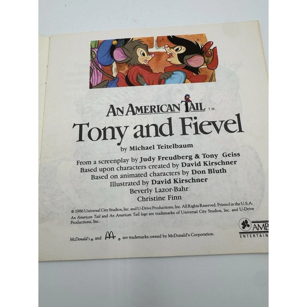 An American Tail Tony and Fievel Picture Book by‎ McDonald's Vintage 1986